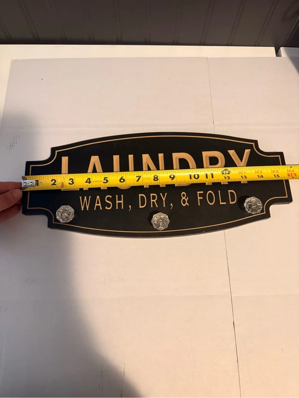 Laundry Wall Sign with Glass Knobs - Black & Gold
